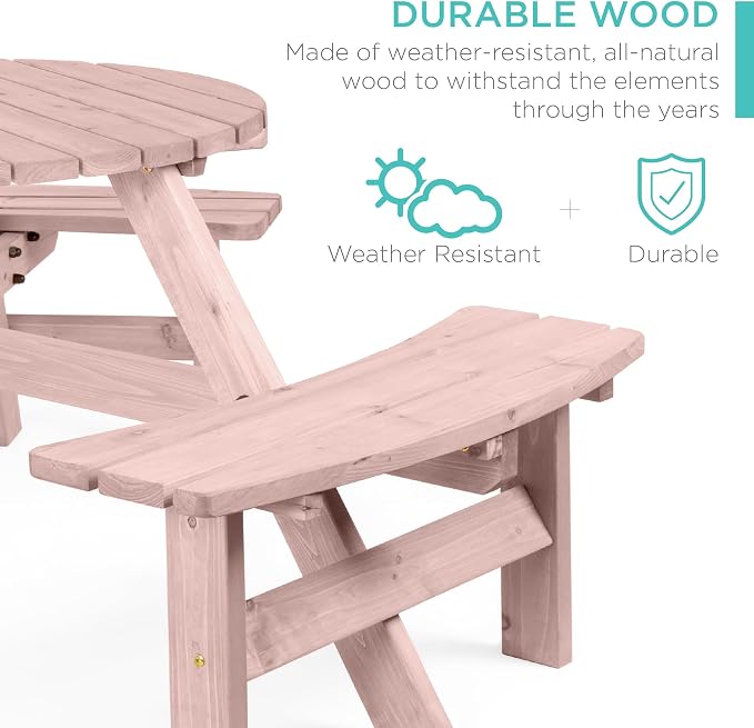 Best Choice Products 6-Person Circular Outdoor Wooden Picnic Table - Image 3
