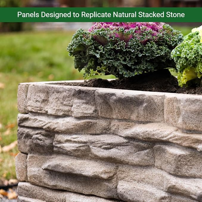 Raised Garden Bed Outdoor Tan/Brown Ledgestones Composite Polyurethane Natural - Image 7