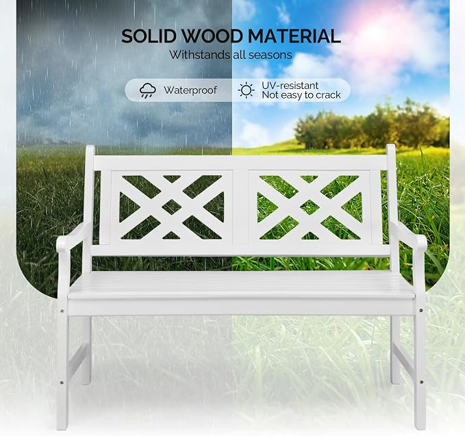 VINGLI 50" Outdoor Wood Bench, Weatehr Resistant Wooden Garden Patio Bench - Image 6