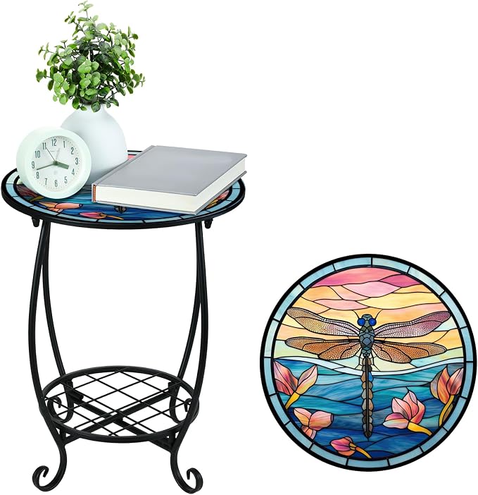 Outdoor Side Table Round Small Mosaic Patio Accent Indoor End Plant Coffee Tea - Image 5