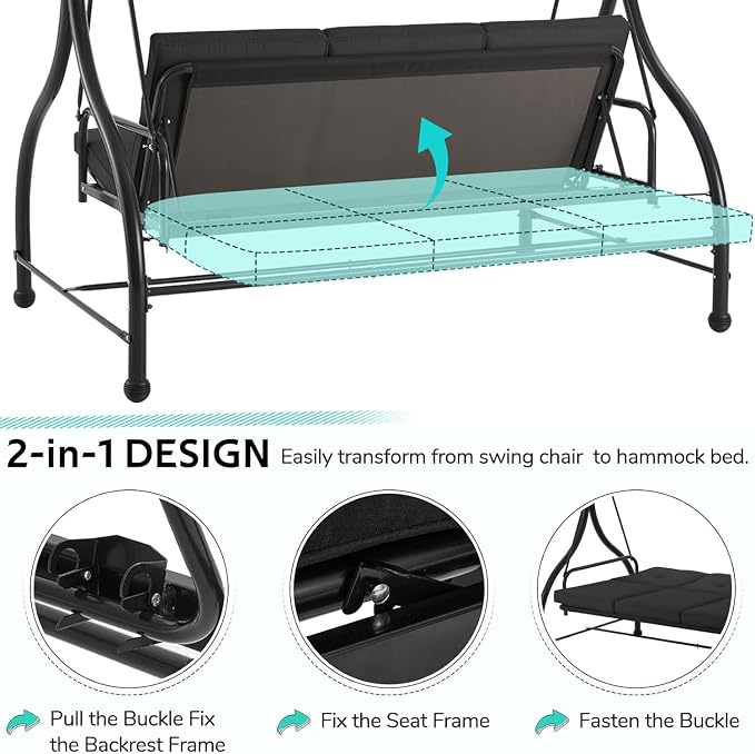 U-MAX Porch Swing with Cover, Patio Swing with Adjustable Backrest&Canopy 3 - Image 2