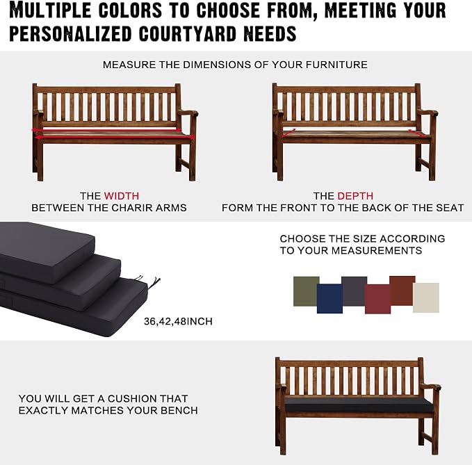 Outdoor Bench Cushion 4 inches Memory Foam Waterproof Patio Furniture Bench - Image 6