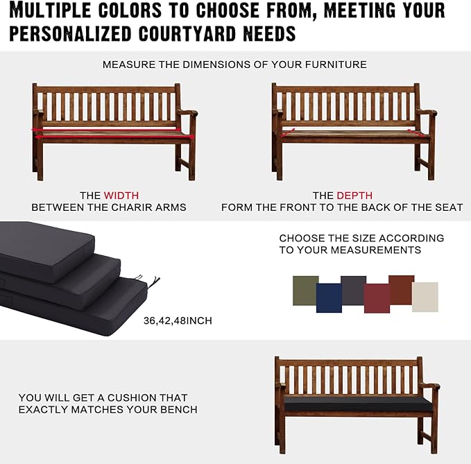 Outdoor Bench Cushion 4 inches Memory Foam Waterproof Patio Furniture Bench - Image 6
