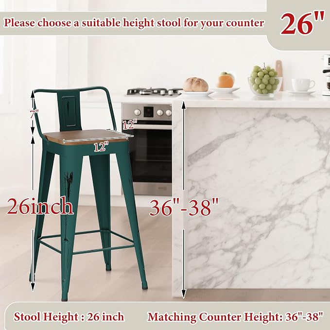 Andeworld Bar Stools Set of 4 Counter Height Stools Industrial Metal Barstools - Image 4