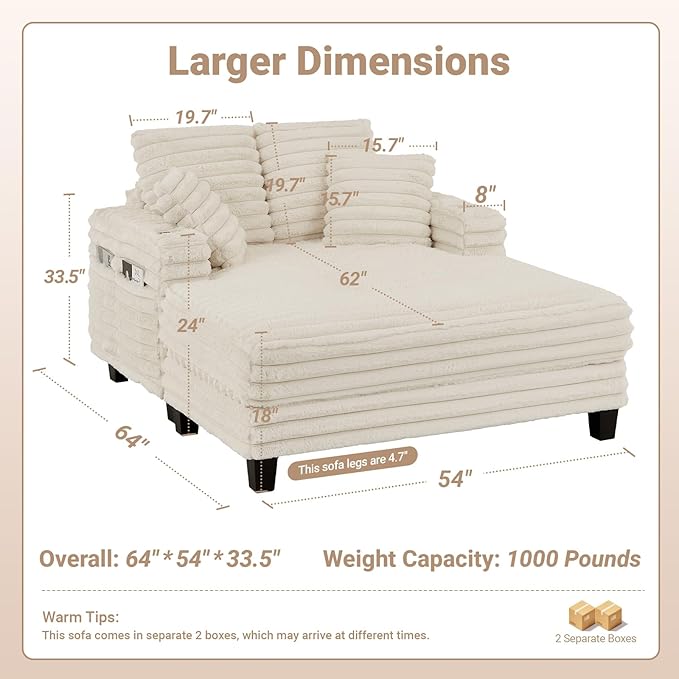 64" Chaise Lounge Chair Indoor, Oversized Sleeper Chair - Image 2