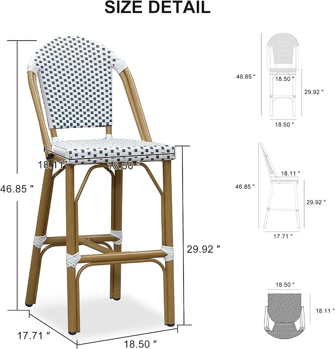 PURPLE LEAF French Bar Stools Set of 2 Bamboo Print Finish Outdoor Bar Stools - Image 3
