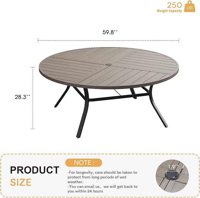 VICLLAX Round Patio Table with Adjustable Umbrella Hole - Image 3