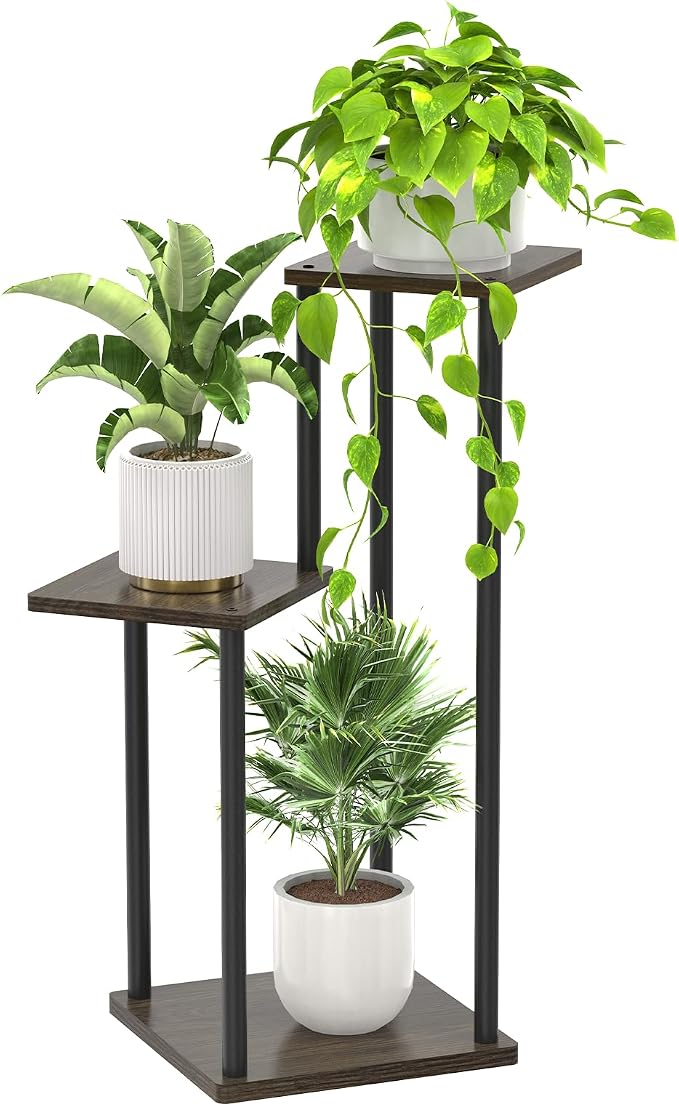 3 Tier Plant Stand Indoor Outdoor, Wood Metal Flower Shelf Pot Holder Clearance by Oppro