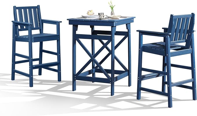 3-Piece Adirondack Chairs and Table Set, HDPE Outdoor Bar Sets, All Weather by SeeHill