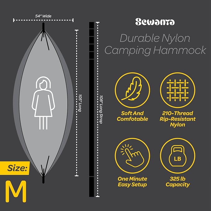 Durable Hammock 400 lb Capacity, Nylon Camping Hammock Chair - Image 8