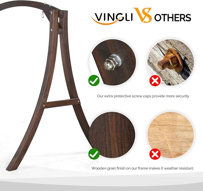 VINGLI 5FT Wooden Swing Frame, 1000LBS Heavy Duty A-Frame Porch Swing Stand - Image 3