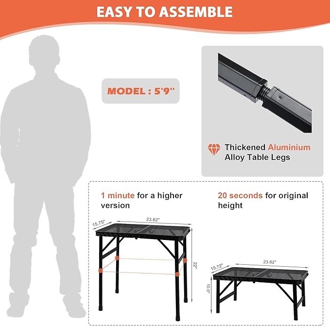 Camping Table with Mesh Desktop, Lightweight & Portable Small Folding Grill - Image 2