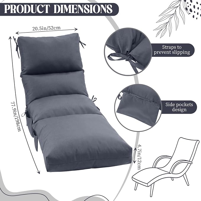Kigley 2 Pcs Chaise Lounge Cushions, 77.9 x 20.5 x 4.7 Inch Outdoor Lounge - Image 2