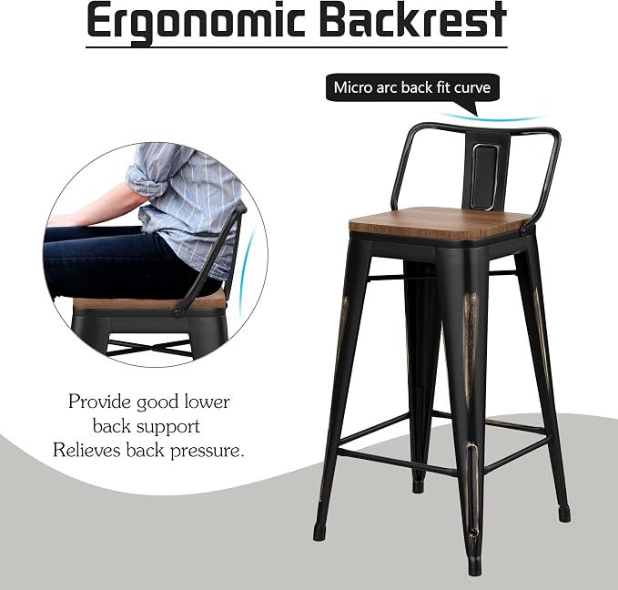 Alunaune 26" Industrial Metal Bar Stools Set of 4 Counter Height Barstools - Image 6