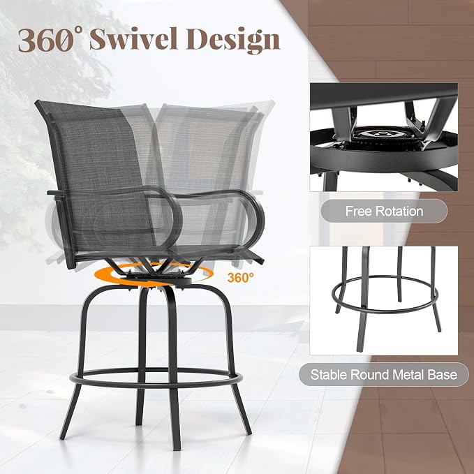 Giantex Set of 2 Swivel Outdoor Bar Stools, All-Weather Bar Height Patio Chairs - Image 4