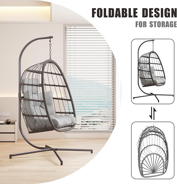 HWB Hanging Egg Chair with Stand, Swing Hammock Chair with Cushion - Image 4