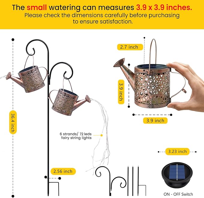 Solar Lights Outdoor Decorative, 2 Pack Metal Watering Can Lights Waterproof - Image 3