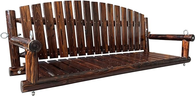 5FT Rustic Log Wooden Porch Swing, Heavy-Duty 900 LBS, Outdoor Hanging Bench - Image 9