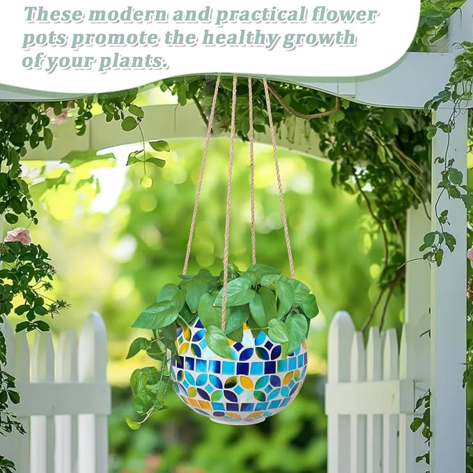 Ceramic Hanging Planter Mosaic Hanging Flower Pot Small Plant Pot - Image 3