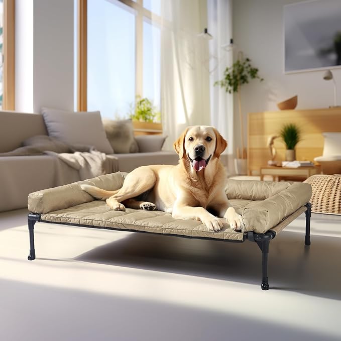 Veehoo Cooling Elevated Dog Bed Add Removable Waterproof Bolster Cushion Mat - Image 2