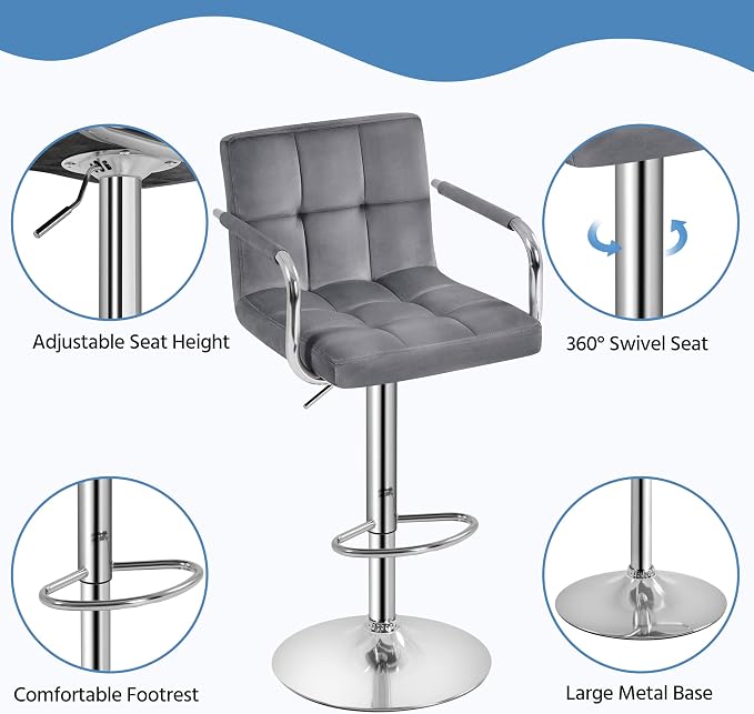 Yaheetech Counter Height Bar Stools Set of 2 Velvet Swivel BarStools - Image 8