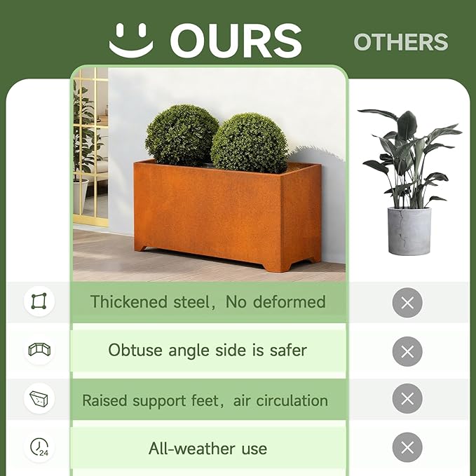 Corten Steel Planter Box-36"x15"x15"-Large Rectangular Planters - Image 7