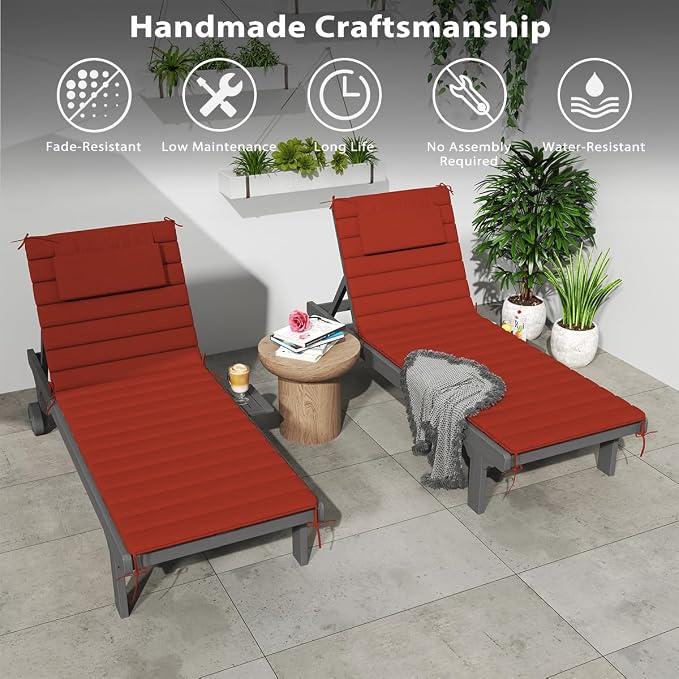 Sundale Outdoor Olefin Quilted Lounge Cushion Set of 2, Patio Foldable Chaise - Image 8