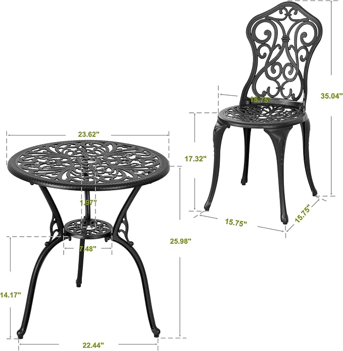 NUU GARDEN 3 Pieces Patio Bistro Set, Outdoor Bistro Set - Image 6