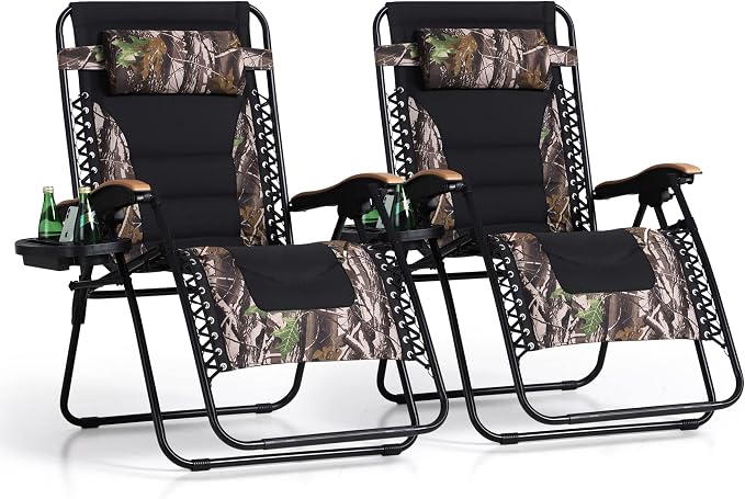 PHI VILLA XXL Oversized Padded Zero Gravity Chair Set of 2, Foldable Patio by PHIVILLAThepioneerofcomfortablehouseholdsupplies
