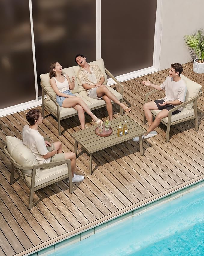 Patio Coffee Table, Never-Rust Aluminum Outdoor Coffee Table - Image 4