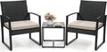 3 Piece Wicker Patio Bistro Set, Rattan Conversation Set by Murago