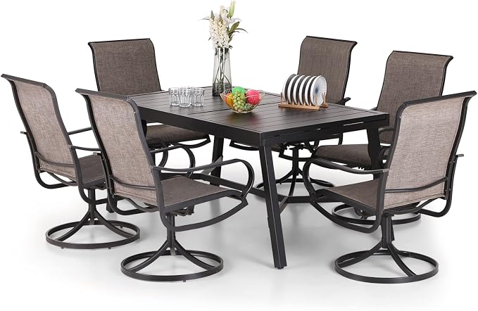 PHI VILLA 7 PCS Patio Dining Set, Outdoor Table and Chair Set by PHIVILLAThepioneerofcomfortablehouseholdsupplies