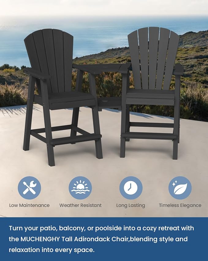Ciokea Tall Adirondack Chairs Set of 4, HDPE Outdoor Adirondack Bar Stools - Image 7