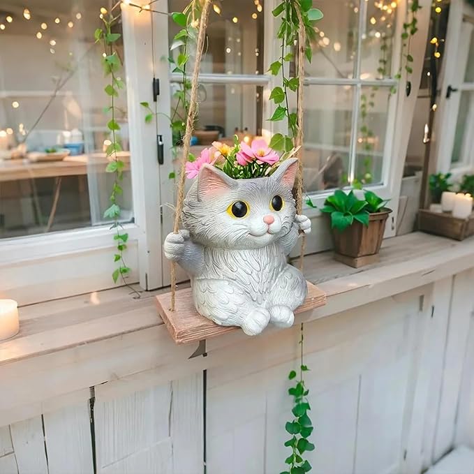 Cat Hanging Planters for Indoor Outdoor Plants, Small Cute Hanging Pots for - Image 2