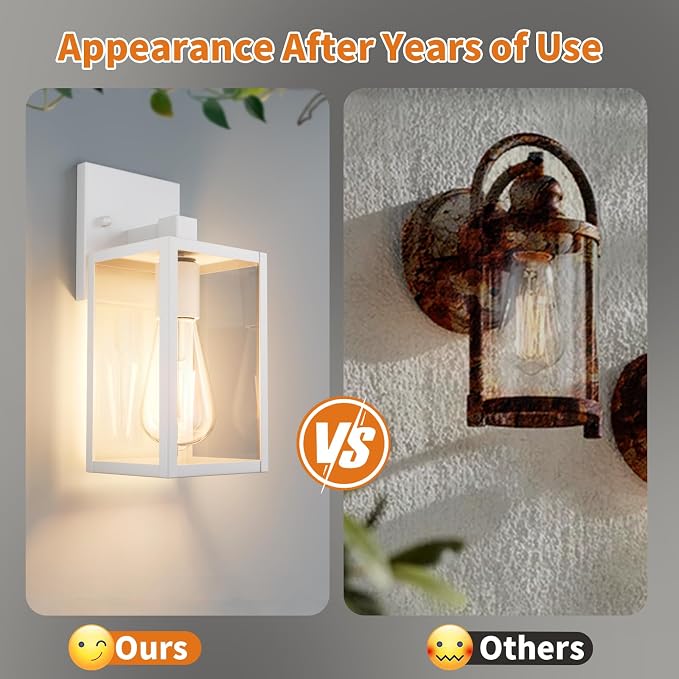 2 Pack White Exterior Lighting Fixtures Wall Mount, Outside Front Porch Lights - Image 4