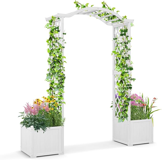 Giantex Garden Arbor with Planter, Wooden Planter Arch with Trellis, Outdoor by Giantex