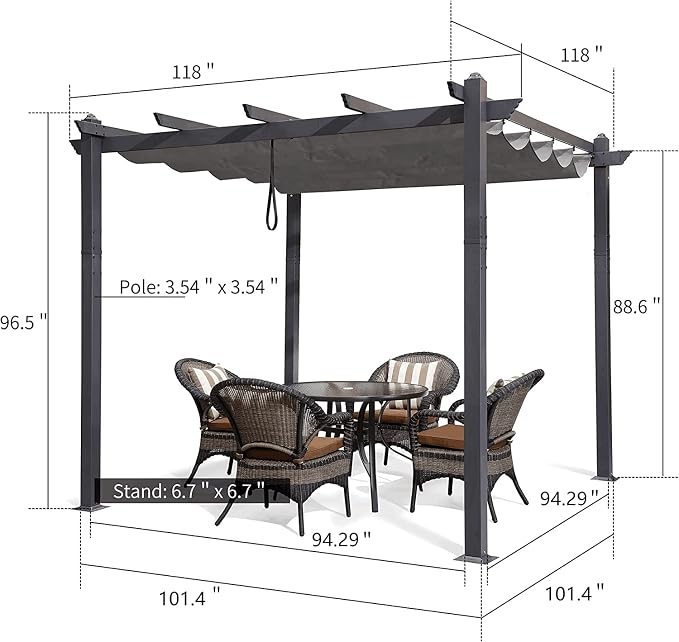 PURPLE LEAF 10' X 10' Outdoor Retractable Pergola - Image 7