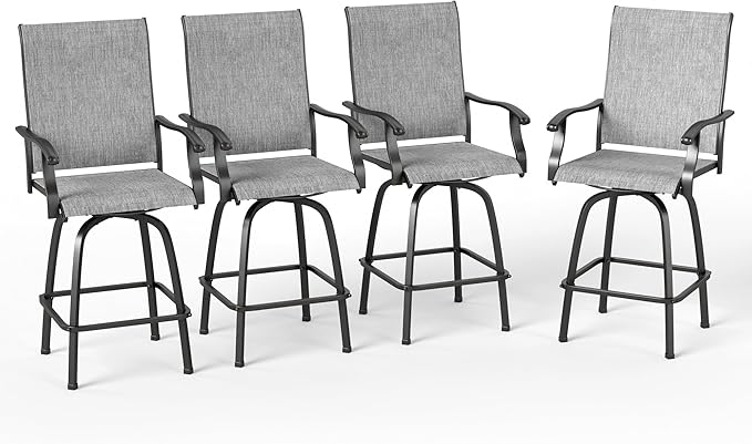 PHI VILLA Outdoor Swivel Patio Bar Stools Set of 4, 30 Inch Bar Height Tall by PHIVILLAThepioneerofcomfortablehouseholdsupplies