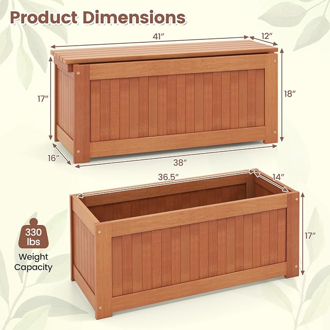 Giantex 2-in-1 Outdoor Bench, Wood Raised Garden Bed - Image 3