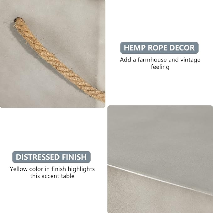 COSIEST Concrete Side Table, Rectangular Outdoor Side Table w Hemp Rope Handles - Image 6