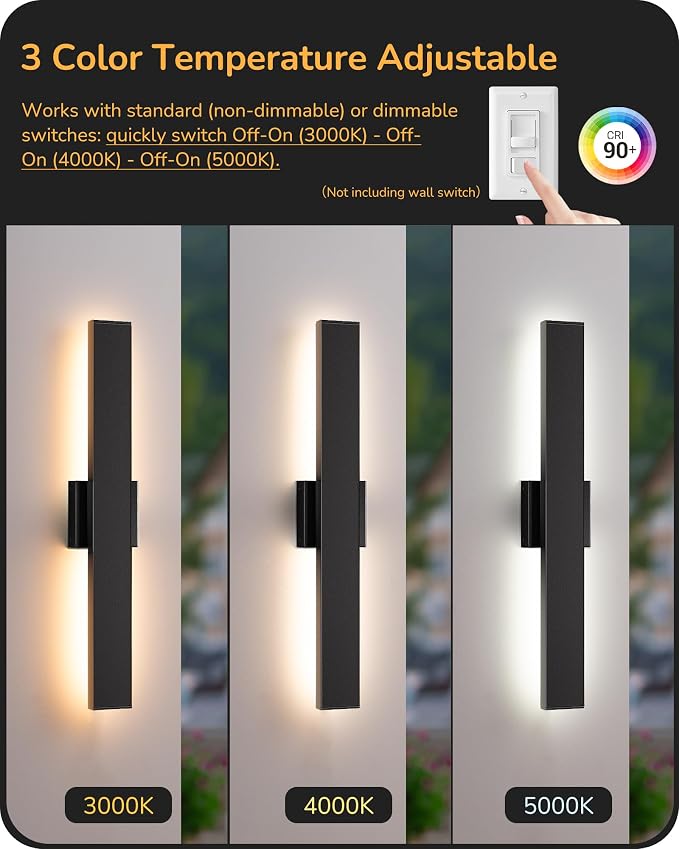 EDISHINE 23.6" Modern Outdoor Wall Lights, 3CCT & 10%-100% Dimmable, IP65 - Image 4
