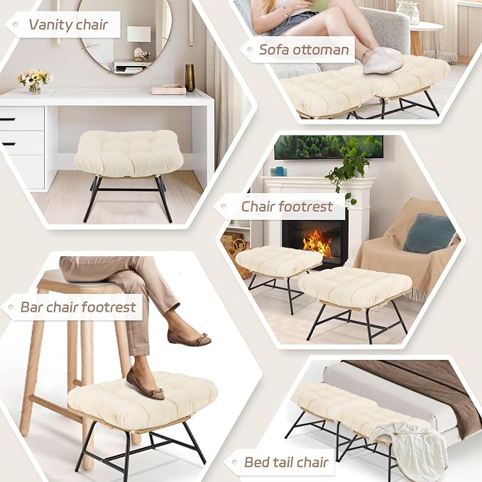 BULEXYARD 2 Pieces Outdoor Patio Ottomans, Indoor Outdoor Wicker Footrest - Image 9