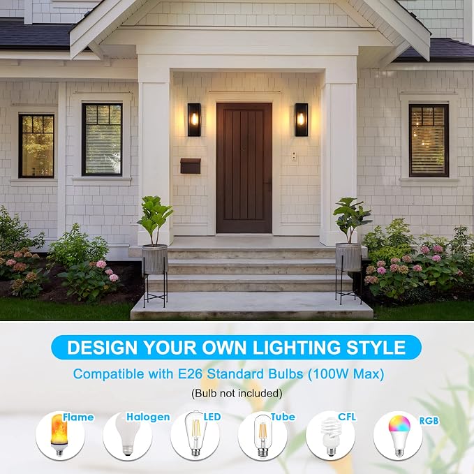 2-Pack Outdoor Wall Lanterns, Exterior Waterproof Wall Sconce - Image 6
