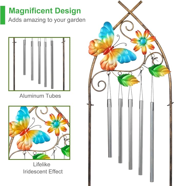 Plant Stands with Garden Trellis, 48” Metal Standing Wind Chimes Plant Pot - Image 4