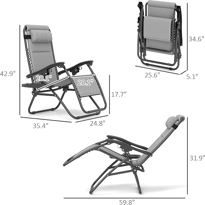 Outsunny Zero Gravity Chairs Set of 2, Reclining Folding Zero Gravity Lounge - Image 3