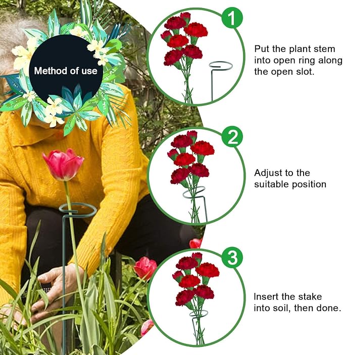 HiGift 10 Pack 24 inch Plant Stakes and Supports, Metal Flower Stakes - Image 5