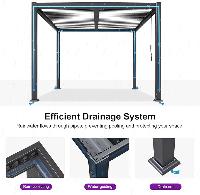PURPLE LEAF Louvered Pergola 10' x 10' Aluminum Outdoor Pergola - Image 6