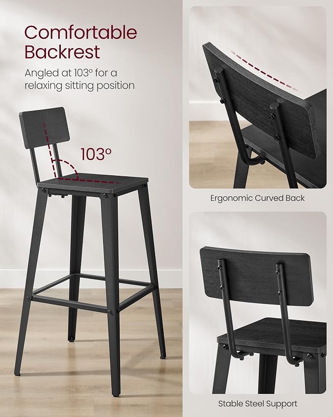 VASAGLE Set of 2 Bar Stools, Bar Height Stools, 29.1 Inches Tall Barstools - Image 6