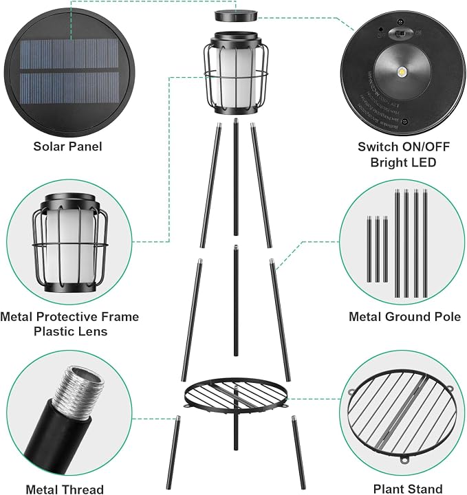 2 Pack Solar Lights with Plant Stand, Outdoor Floor Lamps, Waterproof Solar - Image 7