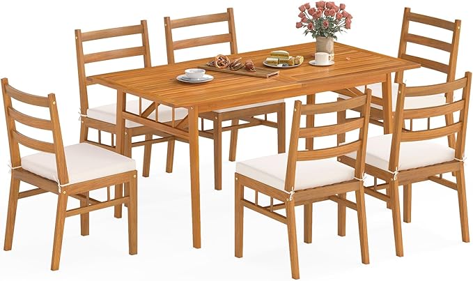 Tangkula 7 Pieces Patio Acacia Wood Dining Set, Outdoor Heavy Duty Rectangular by TANGKULA